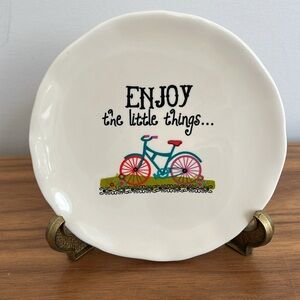 TRINKET DISH Dessert Plate Ceramic Bicycle Design "Enjoy the Little Things" Gift
